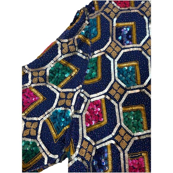 VTG i magnin 100% Silk Sequined Jewel Tone Dress Coat by Judith Ann Creations L - Picture 13 of 16